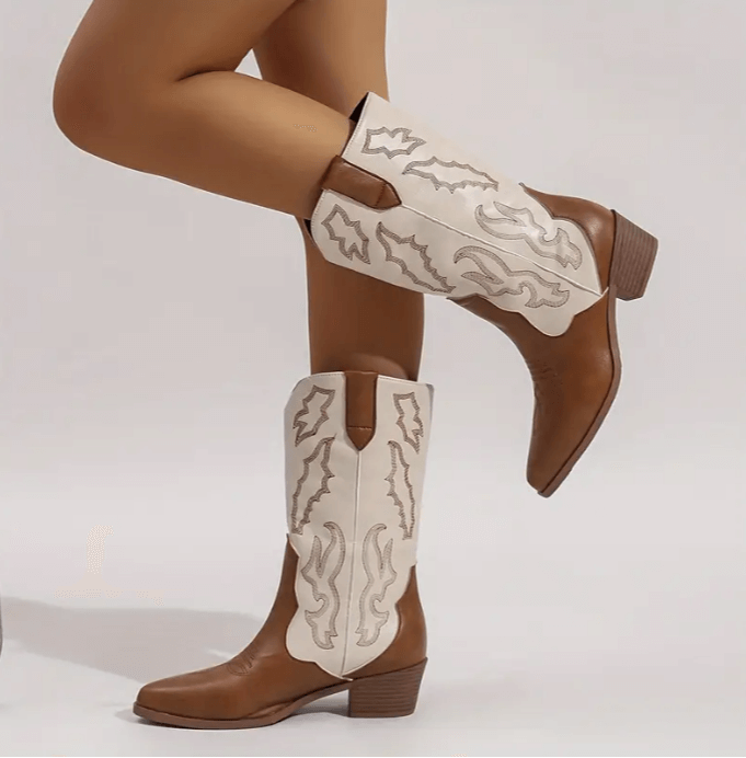 Bota-Feminina-Texana-Eclipse-Bicolor-Marrom-Branco